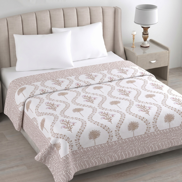 Brown Leaves Hawa Mahal Double Bed Reversible Cotton Dohar