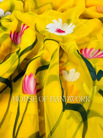 Yellow Garden Whisper Handpainted Saree