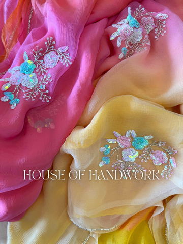 Peach Blossom Glow Chiffon Saree