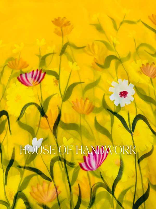 Yellow Garden Whisper Handpainted Saree
