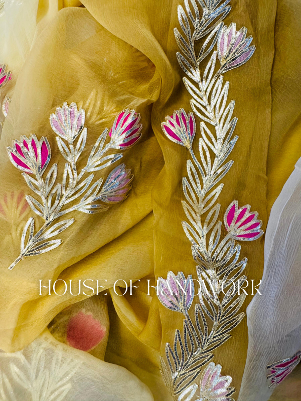 Golden Petals Gota Work Embroidered Chiffon Saree