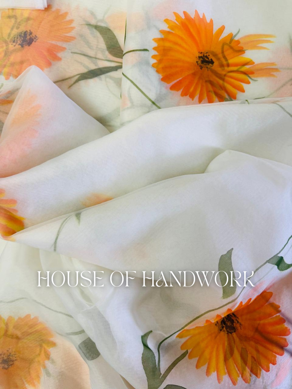 Marigold Whisper Handpainted Saree