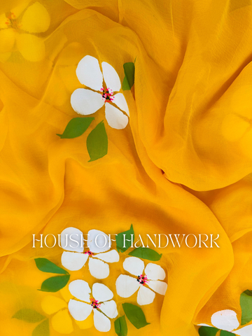 Sunshine Bloom Hand Painted Chiffon Saree