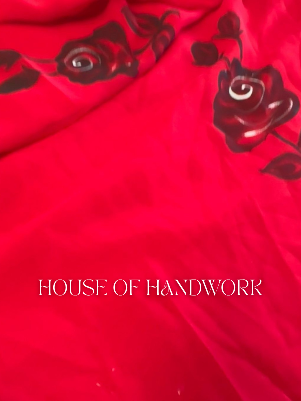 Rosé Flame Handpainted Saree
