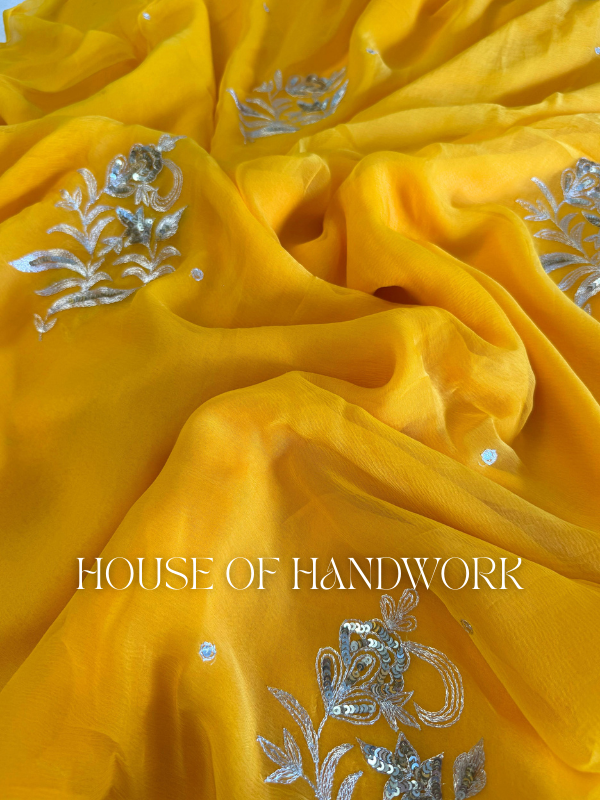Marigold Shine Chiffon Saree