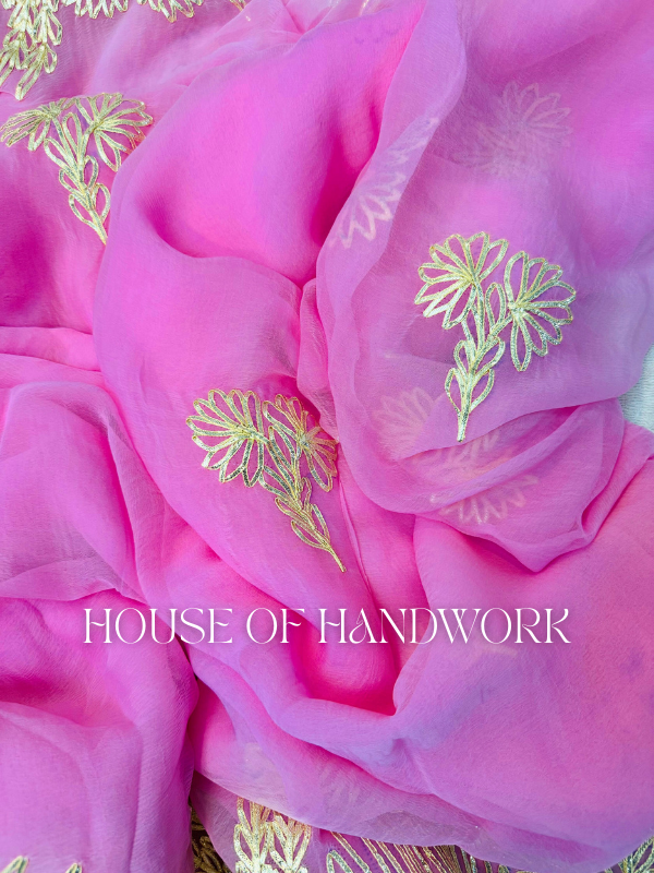 Pink Blossom Gota Work Chiffon Saree