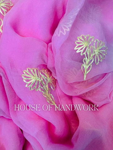 Pink Blossom Gota Work Chiffon Saree