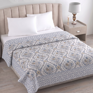 Blue Floral Hawa Mahal Double Bed Reversible Cotton Dohar