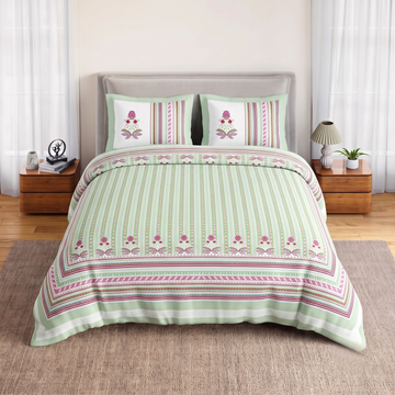 Pesto Geometric Jumbo Size Cotton Bedsheet with 2 Pillow Covers