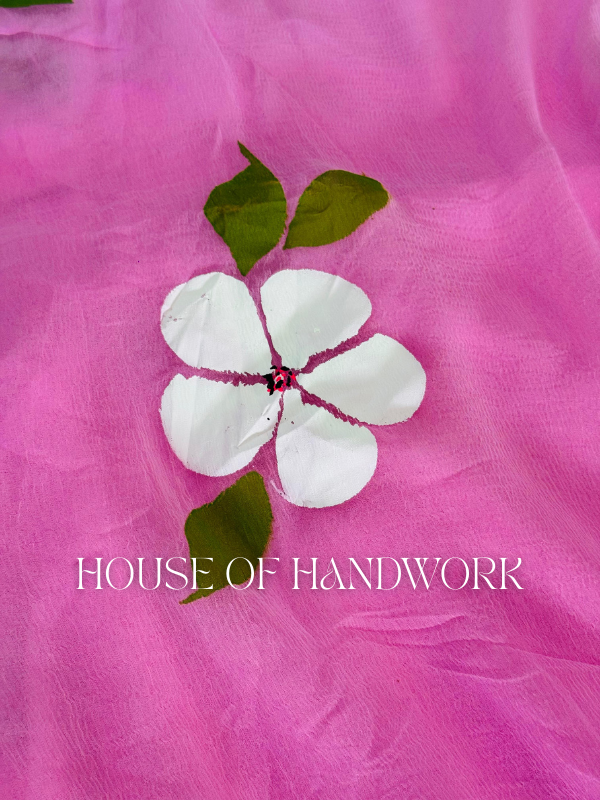 Rosé Bloom Hand Painted Chiffon Saree
