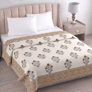 Brown Floral Hawa Mahal Double Bed Reversible Cotton Dohar