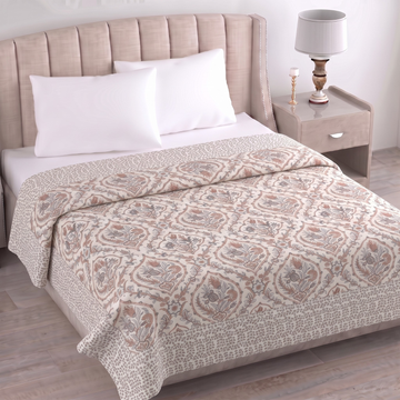 Pink Leaves Hawa Mahal Double Bed Reversible Cotton Dohar