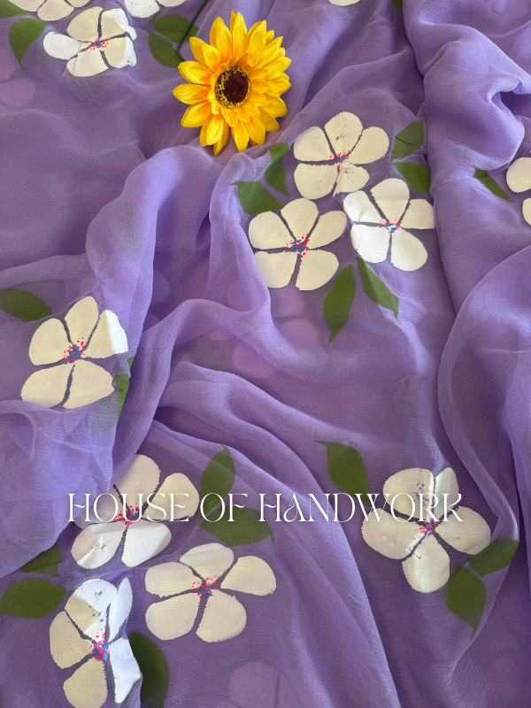 Violet Grace Handcrafted Floral Chiffon Saree