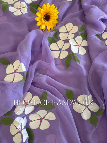 Violet Grace Handcrafted Floral Chiffon Saree