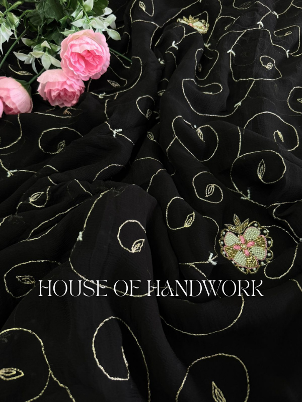 Midnight Spark Sequence Handwork Chiffon Saree