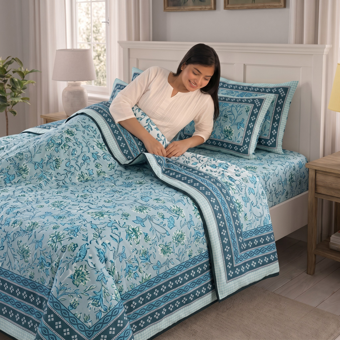 Blue Leaves Pratham 4 Pieces Double Bed Dohar Set