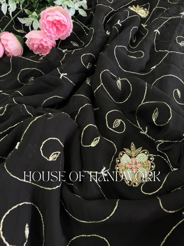 Midnight Spark Sequence Handwork Chiffon Saree