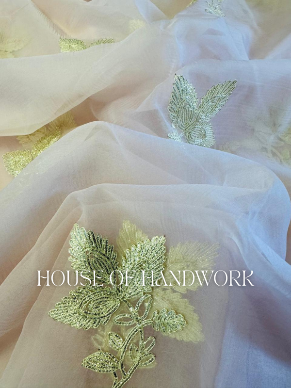 Golden Leaf Gota Work Organza Saree