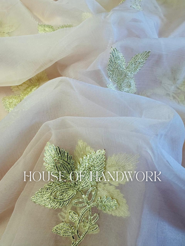 Golden Leaf Gota Work Organza Saree
