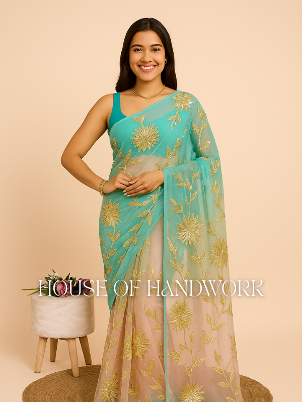 Pastel Horizon Gota Work Chiffon Saree