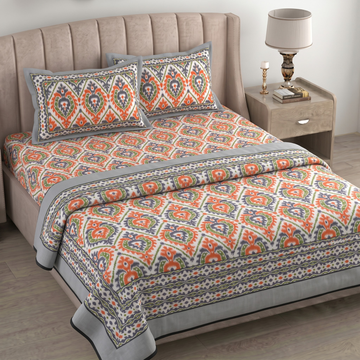 Orange Leaves Pratham 4 Pieces Double Bed Dohar Set