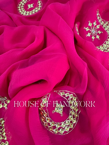 Ruby Radiance Danka Work Chiffon Saree