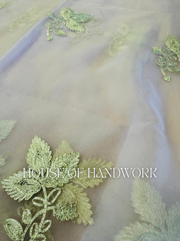 Golden Leaf Gota Work Organza Saree