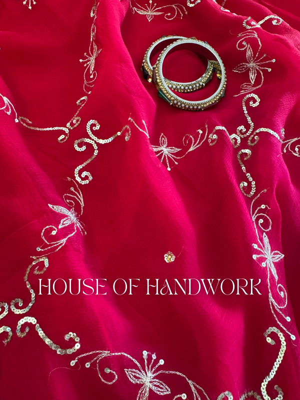Ruby Blossom Chiffon Handwork Saree