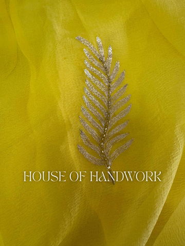 Golden Sunshine Leaf Work Chiffon Saree
