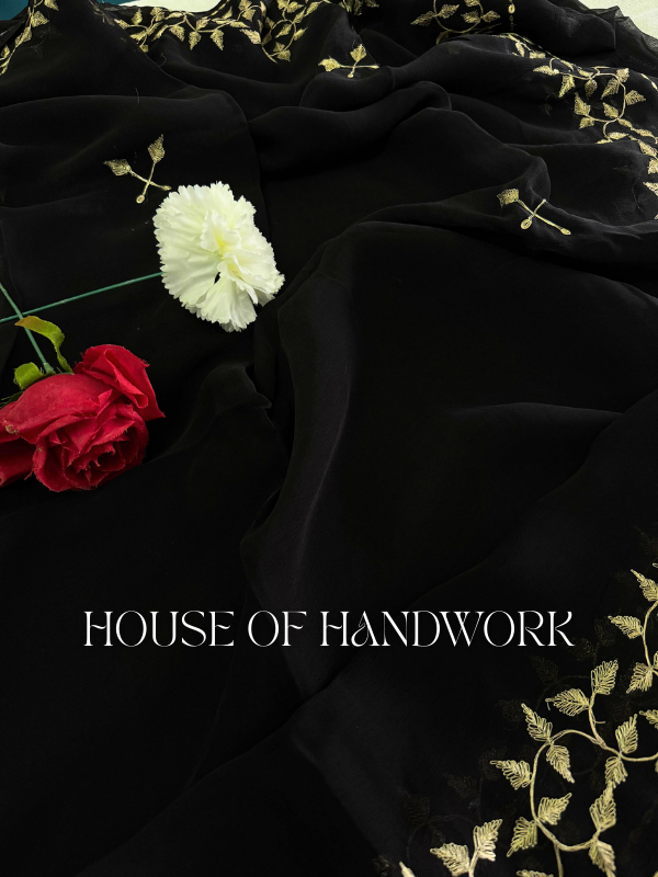Midnight Elegance Gota Work Chiffon Saree