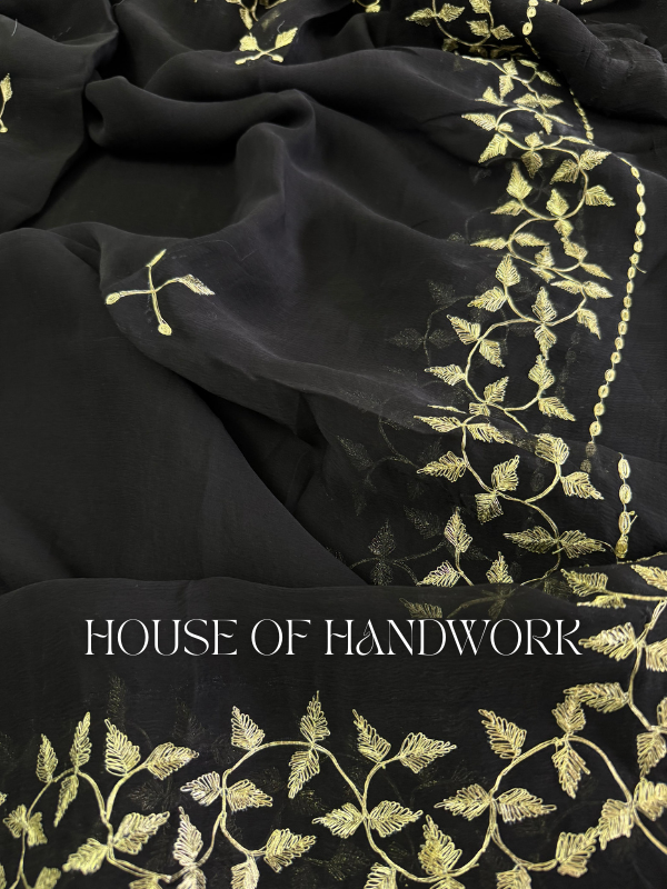 Midnight Elegance Gota Work Chiffon Saree