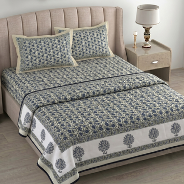 Blue Floral Pratham 4 Pieces Double Bed Dohar Set