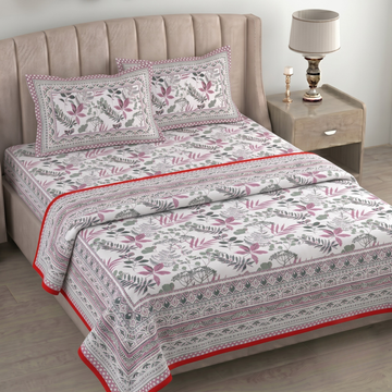 Rose Gold & Green Leaves Pratham 4 Pieces Double Bed Dohar Set