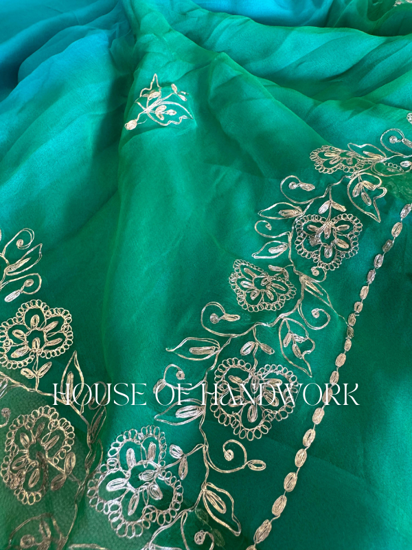 Verdant Charm Gota Handwork Saree