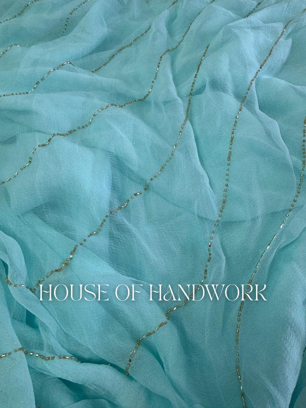 Aqua Mist Hand Printed Chiffon Saree