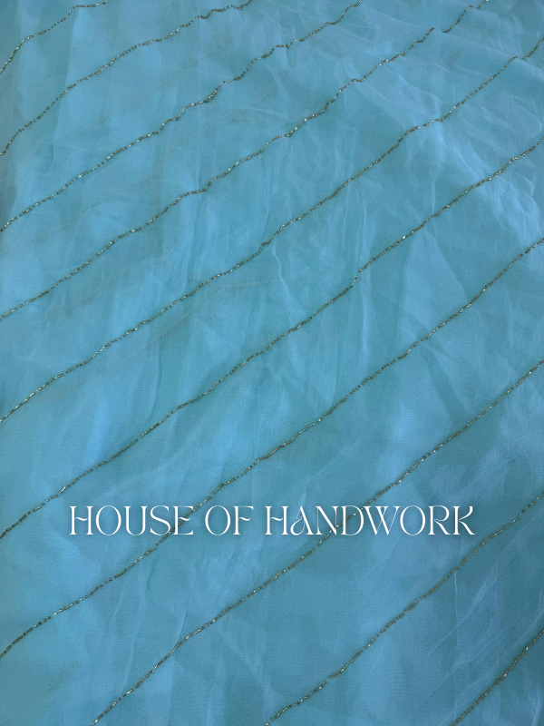 Aqua Mist Hand Printed Chiffon Saree