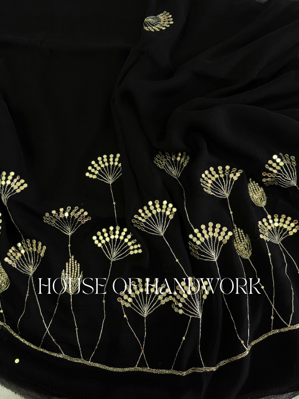 Ebony Glow Chiffon Handwork Saree