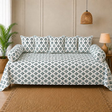 Blue Floral Print Cotton Diwan Set