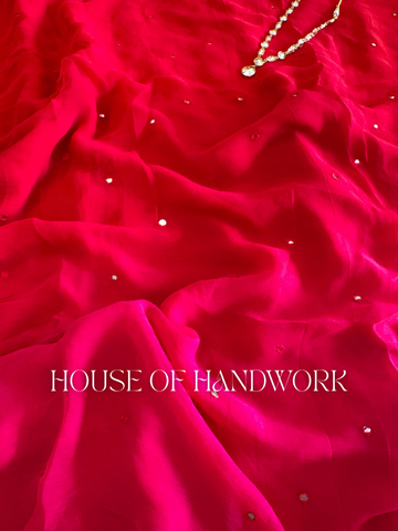 Gulabi Noor Mirror Handwork Saree