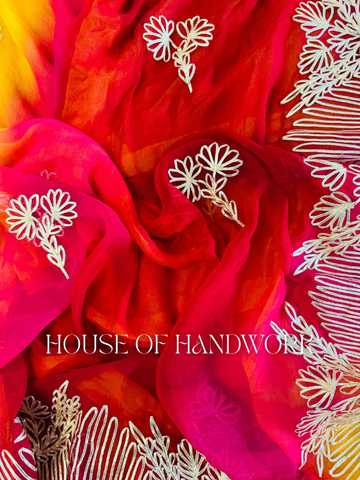 Fiery Bloom Gota Work Chiffon Saree