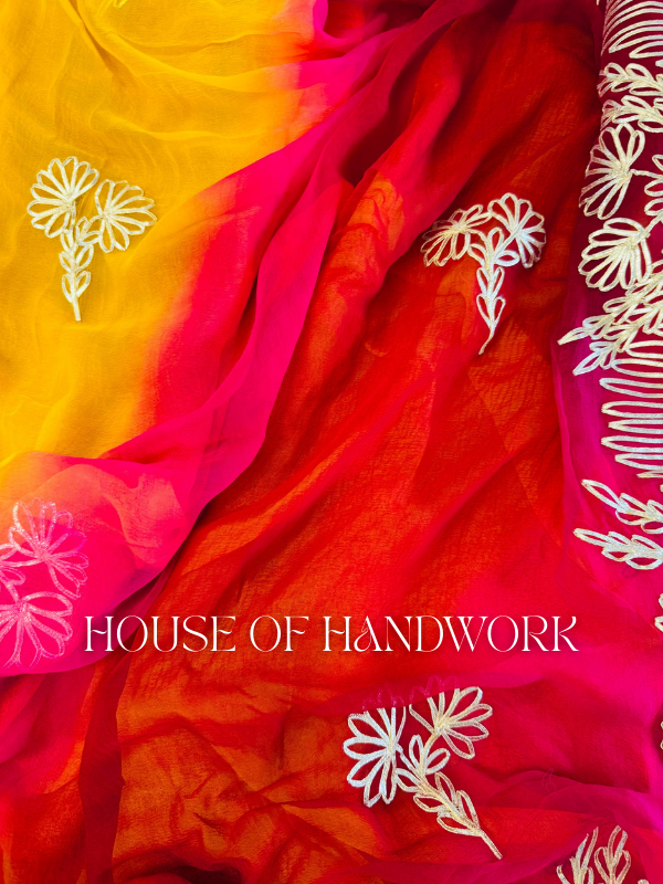Fiery Bloom Gota Work Chiffon Saree