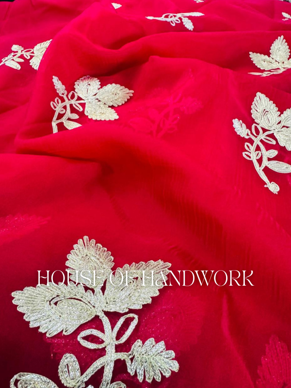 Crimson Leaf Gota Handcrafted Saree