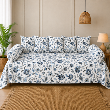 Blue Floral Print Cotton Diwan Set