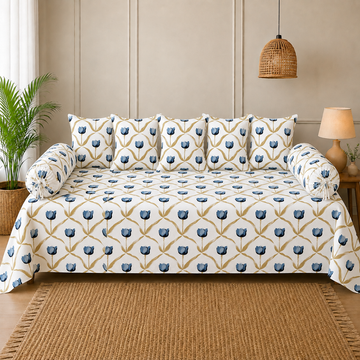 Blue Flowers Print Cotton Diwan Set