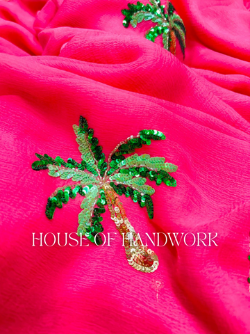 Exotic Palm Pink Sequin Saree