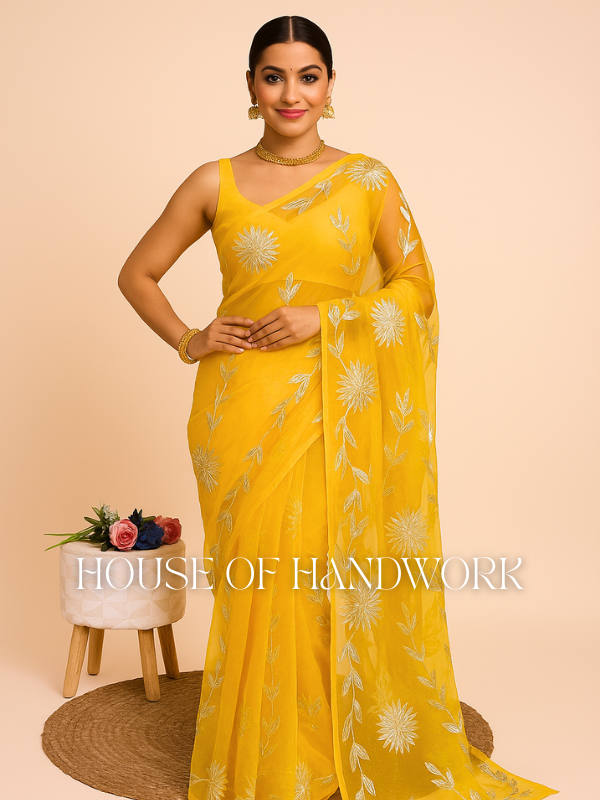 Sunrise Glow Shaded Gota Work Chiffon Saree