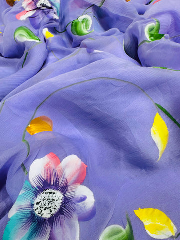 Violet Bloom Handpainted Saree